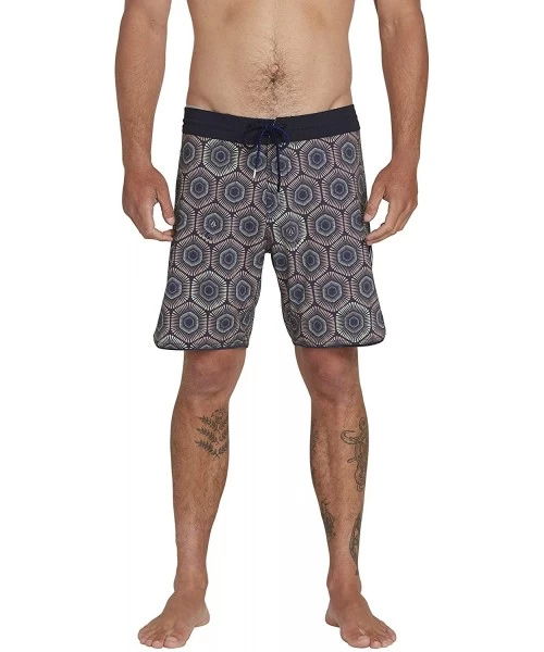 Board Shorts Men's Sun Medallion Stoneys 18" Stretch Boardshort - Navy - C518WTU80I0