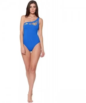 One-Pieces Women's Shoulder One-Piece Swimsuit Bathing Suit - Aruba Bleu Embroidered - CN18NZ3MUIG