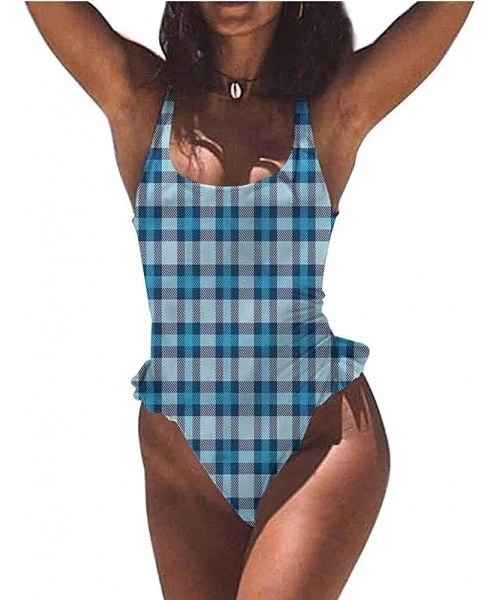 Bottoms Sexy Swimwear Checkered- Maze-Look Squares Retro Great for The Younger Crowd - Multi 11-one-piece Swimsuit - CY19E75CM66