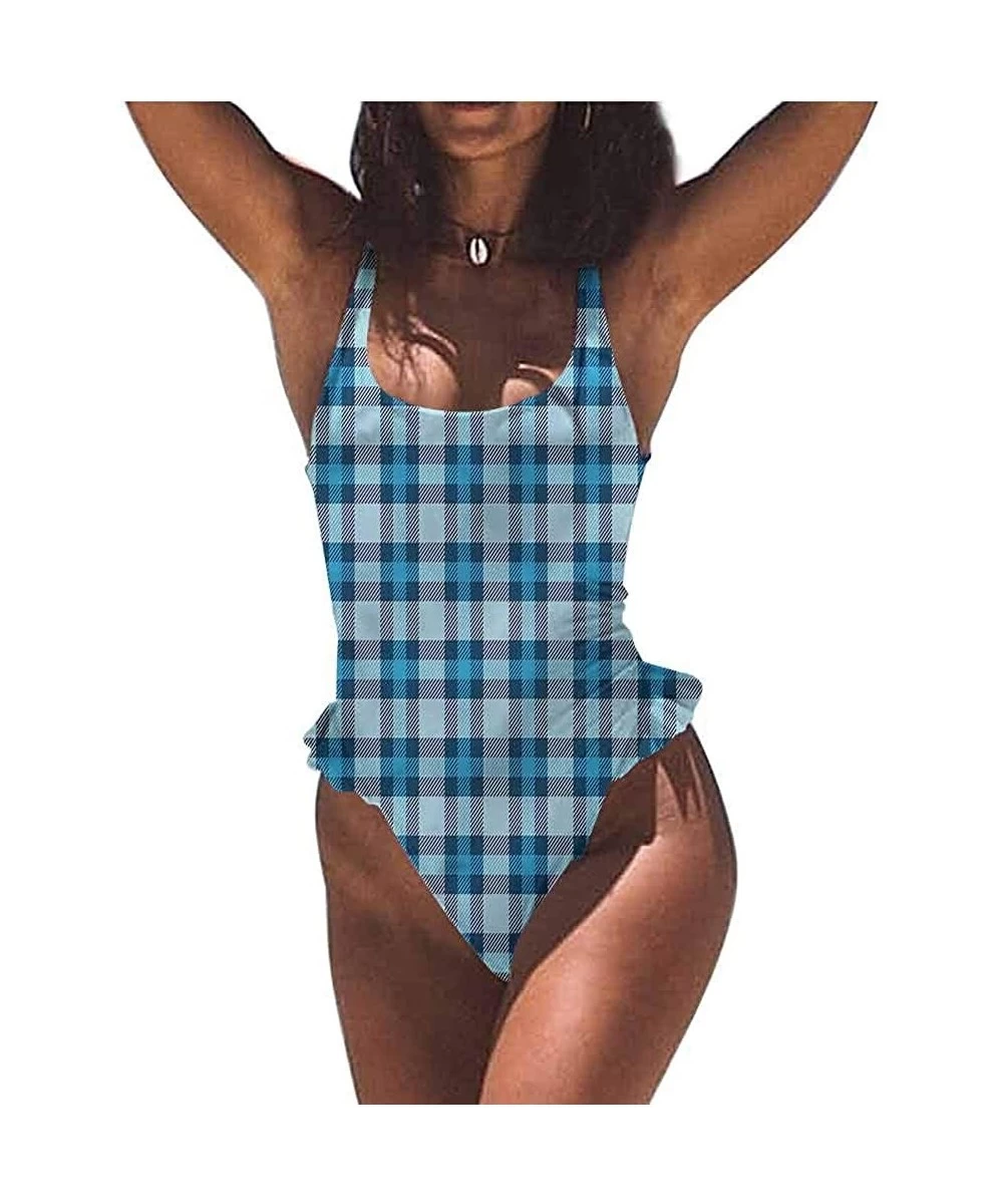 Bottoms Sexy Swimwear Checkered- Maze-Look Squares Retro Great for The Younger Crowd - Multi 11-one-piece Swimsuit - CY19E75CM66