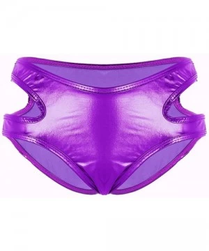 Bottoms Women's Shiny Metallic Strappy Bikini Booty Shorts Swimsuit Bottom - Purple - CZ18L7G9A6C