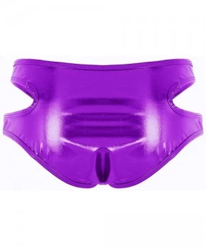 Bottoms Women's Shiny Metallic Strappy Bikini Booty Shorts Swimsuit Bottom - Purple - CZ18L7G9A6C