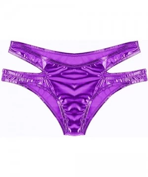 Bottoms Women's Shiny Metallic Strappy Bikini Booty Shorts Swimsuit Bottom - Purple - CZ18L7G9A6C