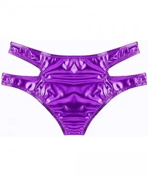 Bottoms Women's Shiny Metallic Strappy Bikini Booty Shorts Swimsuit Bottom - Purple - CZ18L7G9A6C