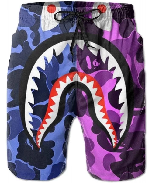 Board Shorts Comfort Men & Boys Big & Tall Cargo Short Board Shorts for Beach Outdoor Workout - Bape Shark Teeth Camo (3) - C...