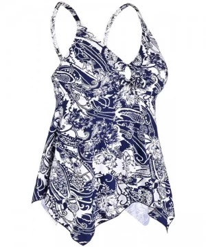 Tankinis Women's Tankini Swimsuits Modest Flowy Crossback Plus Size Bathing Suit Top - Blue&white Flower - CG18YA4U0T9