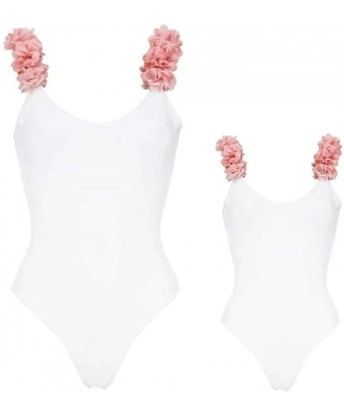 One-Pieces Mommy and Me Retro V Neck High Cut Backless One Piece Floral Family Matching Swimsuit - White - C9194522QMX