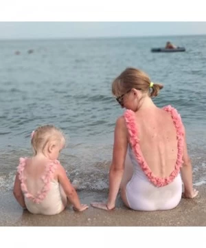 One-Pieces Mommy and Me Retro V Neck High Cut Backless One Piece Floral Family Matching Swimsuit - White - C9194522QMX