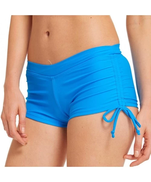 Bottoms Womens Swim Shorts Bikini Boyshort Swim Bottom with Side Ties Swimming Boardshort - Blue - C018OWR38E2