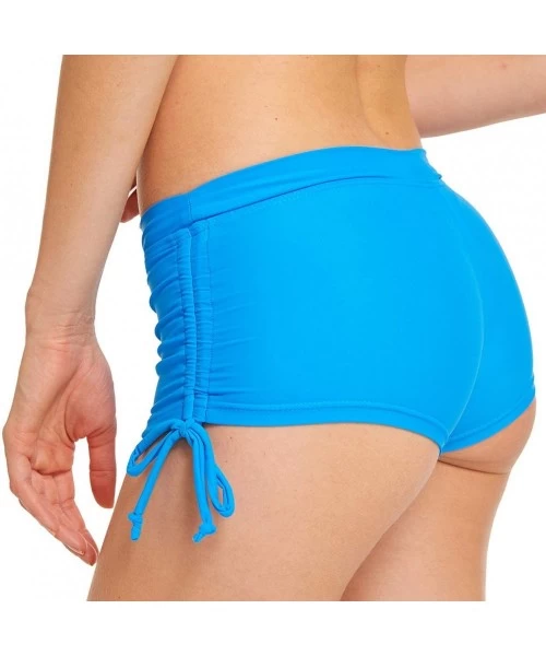 Bottoms Womens Swim Shorts Bikini Boyshort Swim Bottom with Side Ties Swimming Boardshort - Blue - C018OWR38E2