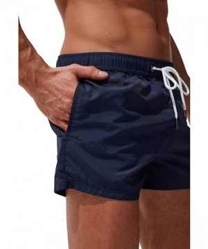 Trunks Men's Beach Shorts Quick Dry Swim Trunks Beach Track Pants Mesh Lining Solid Drawstring Walk Shorts with Pocket - Navy...