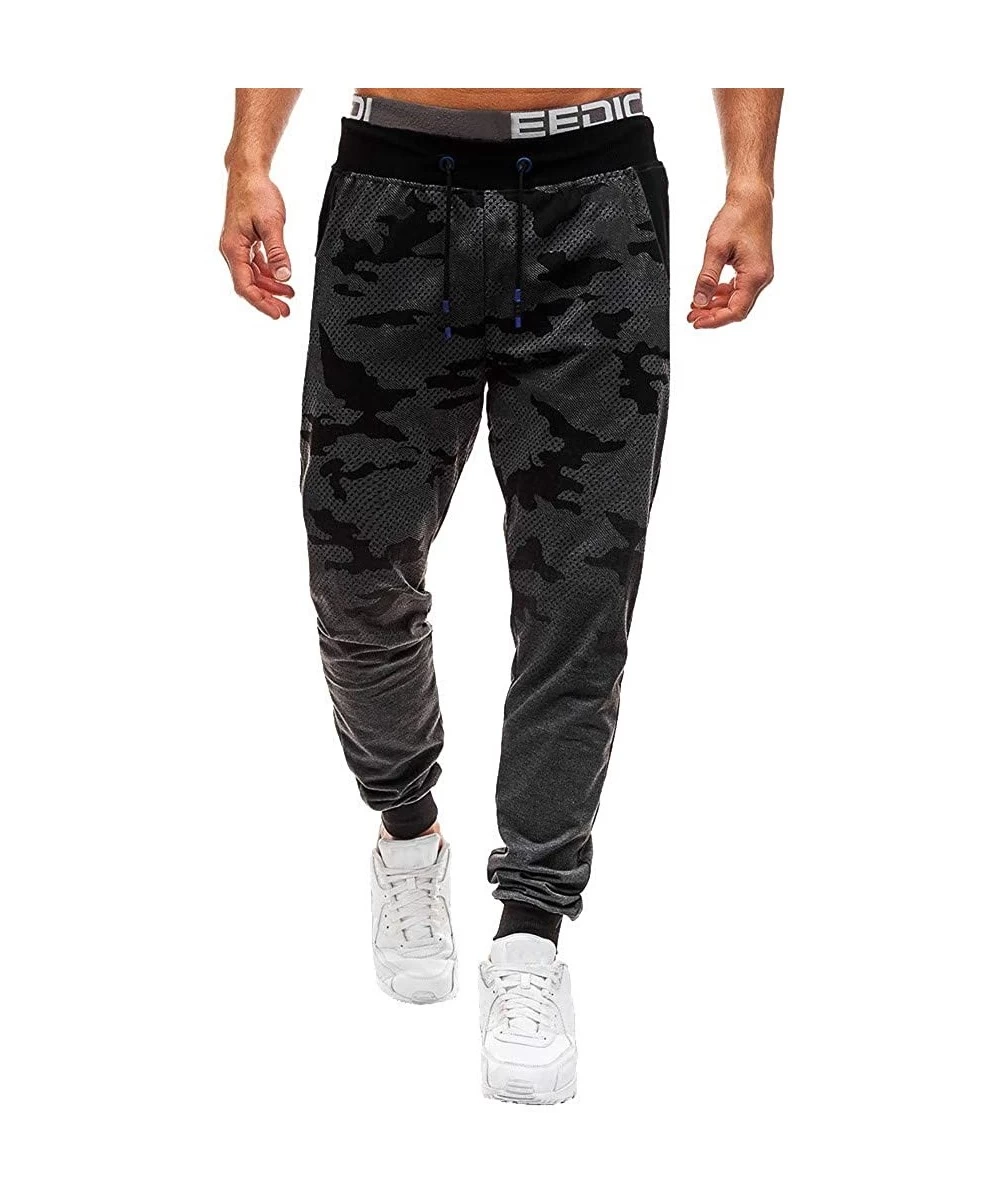 Rash Guards Mens Joggers Sports Pants Slim Fit Gym Workout Sweatpants Fashion Camouflage Print Trousers - Dark Gray - CI18A4I...