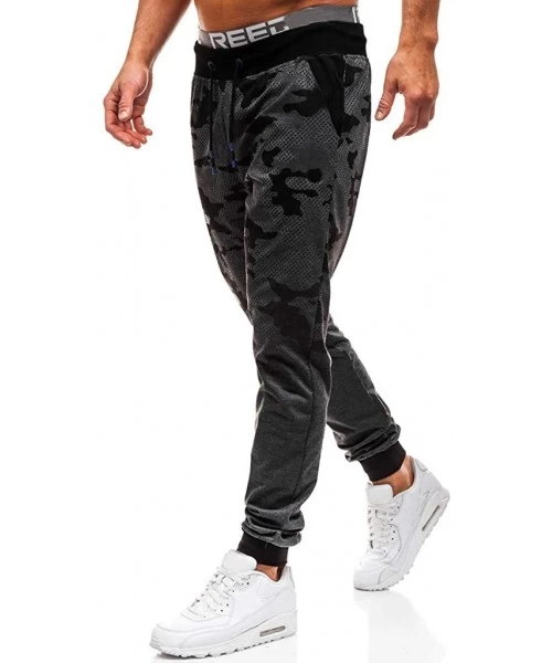 Rash Guards Mens Joggers Sports Pants Slim Fit Gym Workout Sweatpants Fashion Camouflage Print Trousers - Dark Gray - CI18A4I...