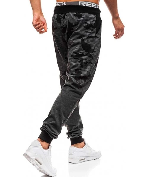 Rash Guards Mens Joggers Sports Pants Slim Fit Gym Workout Sweatpants Fashion Camouflage Print Trousers - Dark Gray - CI18A4I...