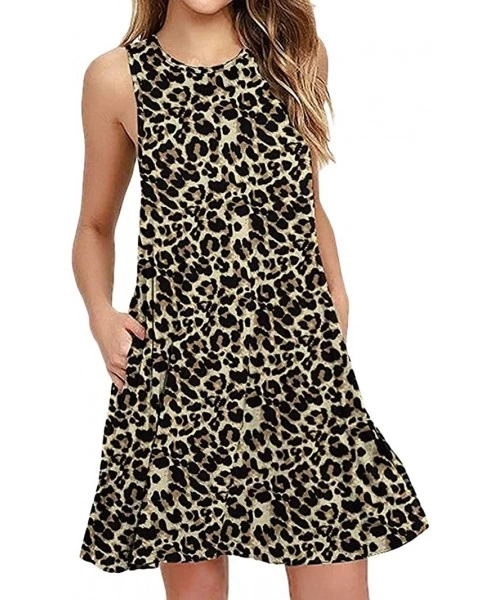 Cover-Ups Womens Summer Sleeveless Beach Dress Loose Swinsuit Sundress with Pockets Plus Size - Z-leopard - CI196YY9WKD