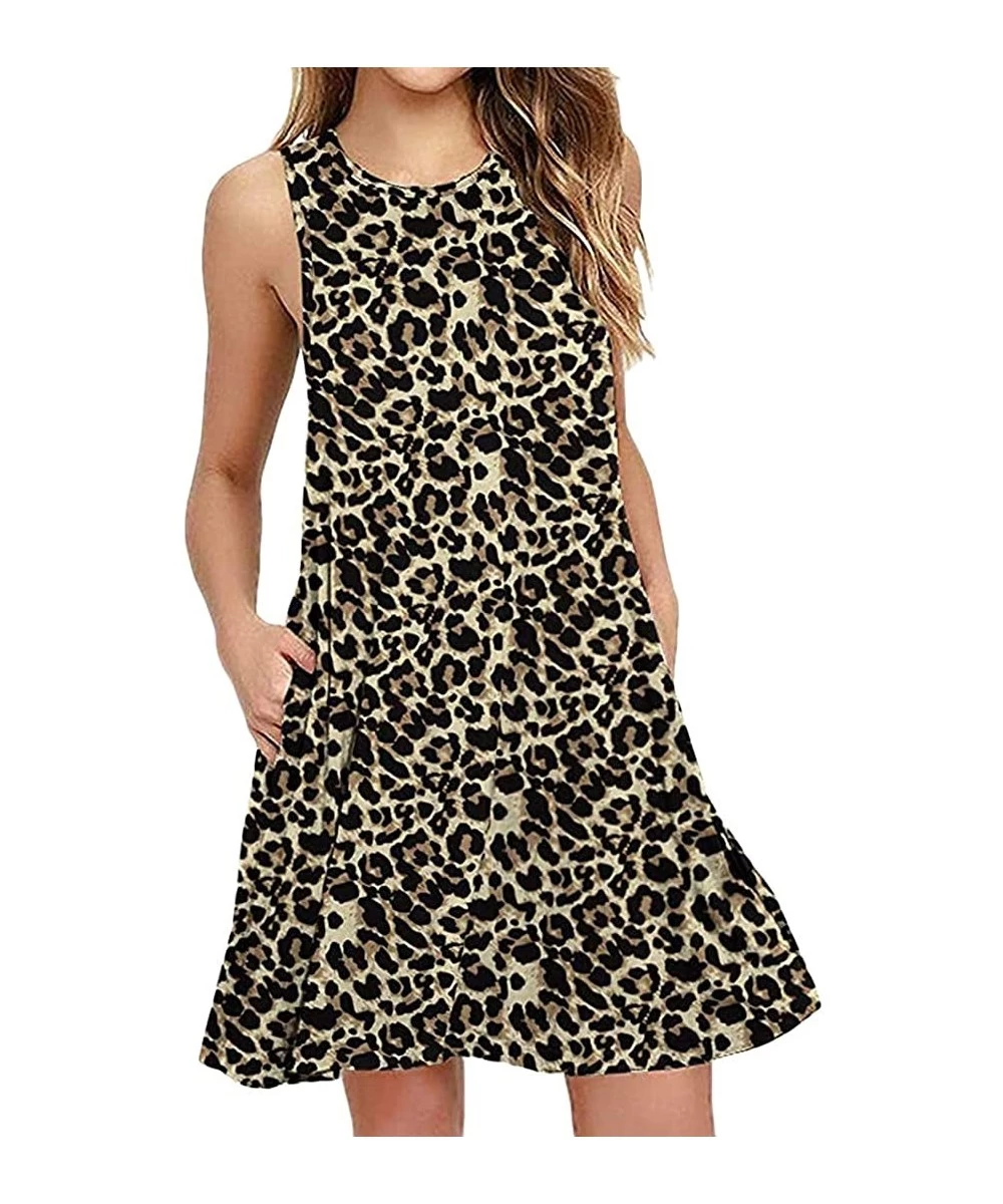 Cover-Ups Womens Summer Sleeveless Beach Dress Loose Swinsuit Sundress with Pockets Plus Size - Z-leopard - CI196YY9WKD