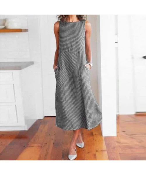 Board Shorts Summer Women's Vest Dress Striped Sleeveless V-Neck Party Casual Loose Dress - Black-a - CI18S6AIKUK