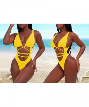 One-Pieces Women's Sexy One Piece Swimsuits Bikini Bathing Suit - Yellow - CK180O6ZG8Y