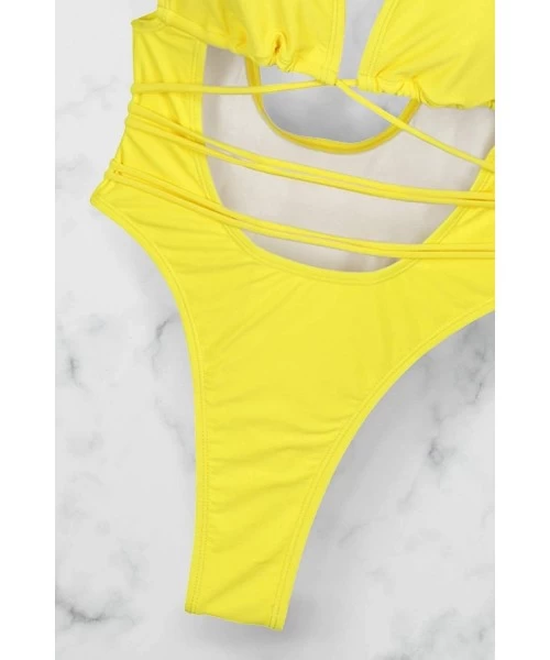 One-Pieces Women's Sexy One Piece Swimsuits Bikini Bathing Suit - Yellow - CK180O6ZG8Y