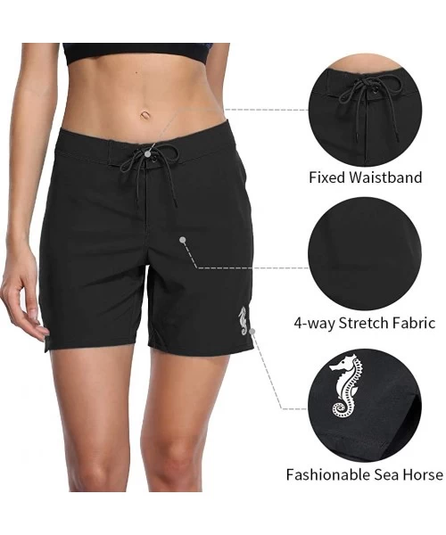 Board Shorts Women's Solid Stretch Board Shorts Swimwear Quick Dry Swim Shorts Swimsuit Bottom - Black - C812N1J7DLD