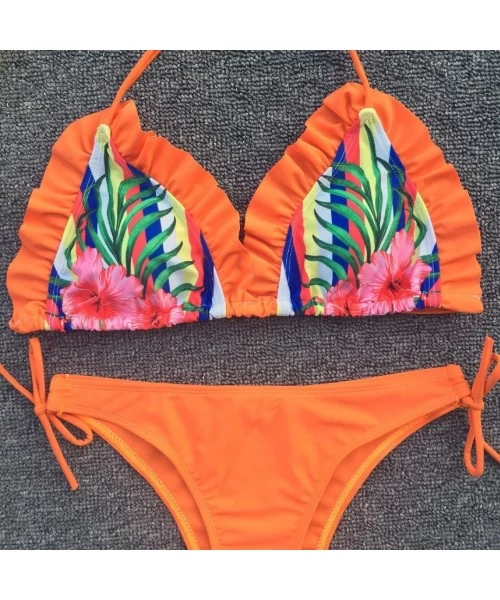 Sets Bikini Two Piece Swimsuit Pushups Filled Bra Swimwear Beachwear - Orange - CW18NZ7DE7W