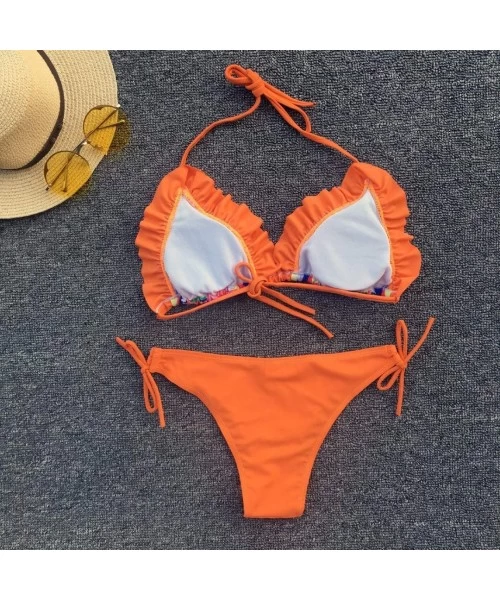 Sets Bikini Two Piece Swimsuit Pushups Filled Bra Swimwear Beachwear - Orange - CW18NZ7DE7W