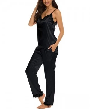 Cover-Ups Satin Pajamas Set Silk Sleepwear Cami Nightwear Soft Lingerie PJ Set - A-black - CM193S3LCG3