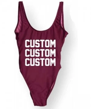 One-Pieces Personalized Bathing Suits Custom Text One-Piece Suit Letter Print Swimsuit Wedding Gift Monokini - Wine Red - C01...