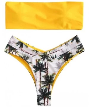 Sets Women Bandeau Bikini Set Two Piece Strapless Fruit Print Swimsuit Off Shoulder High Cut Bathing Suit - Yellow_a - C0196Z...