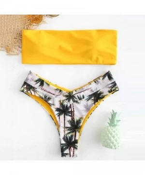 Sets Women Bandeau Bikini Set Two Piece Strapless Fruit Print Swimsuit Off Shoulder High Cut Bathing Suit - Yellow_a - C0196Z...