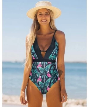 One-Pieces V Neck One Piece Swimsuit Women Floral Print Back Cross Straps Bathing Suit - Print40 - CJ19GD295XM