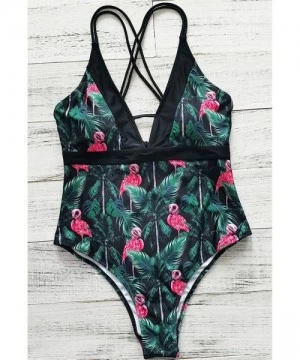 One-Pieces V Neck One Piece Swimsuit Women Floral Print Back Cross Straps Bathing Suit - Print40 - CJ19GD295XM