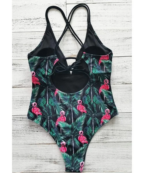 One-Pieces V Neck One Piece Swimsuit Women Floral Print Back Cross Straps Bathing Suit - Print40 - CJ19GD295XM