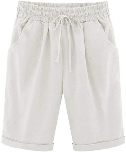 Bottoms Summer Shorts for Women Drape High Waist with Drawstring Solid Oversize Pockets Beach Pants - White - CE198UW8G58