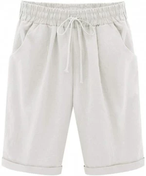 Bottoms Summer Shorts for Women Drape High Waist with Drawstring Solid Oversize Pockets Beach Pants - White - CE198UW8G58