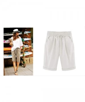 Bottoms Summer Shorts for Women Drape High Waist with Drawstring Solid Oversize Pockets Beach Pants - White - CE198UW8G58