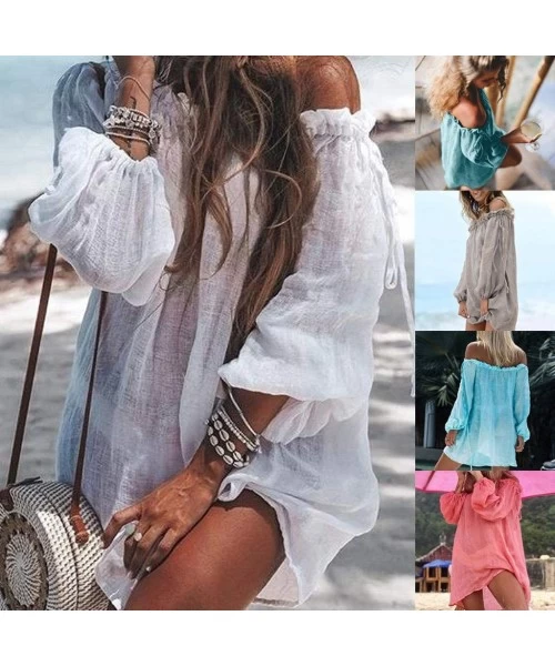 Cover-Ups Women Off The Shoulder Ruced Mesh Swimsuit Cover Up Bikini Sarong Strapless Dress Midi Flowy Swing Skirt Beach Sky ...