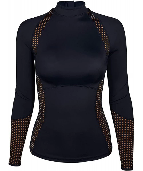 Rash Guards Women's Long Sleeved Rash Guard Swimsuit Back Zipped Surfing Bathing Suit - Black & Orange - CJ18UXH75OG