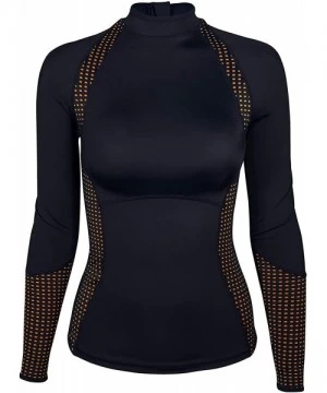 Rash Guards Women's Long Sleeved Rash Guard Swimsuit Back Zipped Surfing Bathing Suit - Black & Orange - CJ18UXH75OG