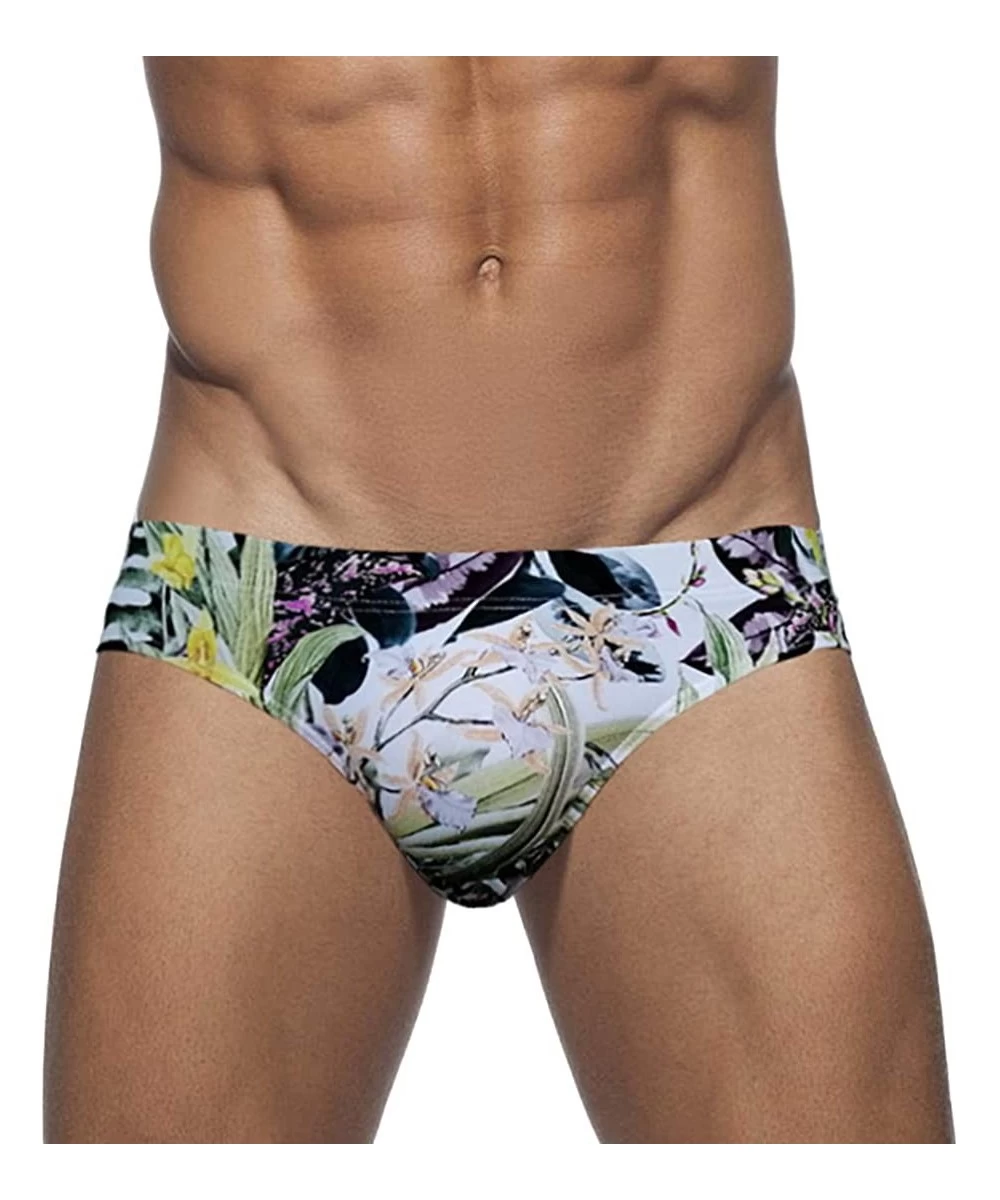 Tankinis Mens Sexy Swim Briefs Square Leg Swimsuit Swimwear with Pad - Flowerprint - CS194UEQ8EY