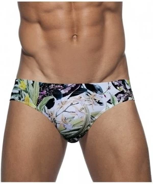 Tankinis Mens Sexy Swim Briefs Square Leg Swimsuit Swimwear with Pad - Flowerprint - CS194UEQ8EY