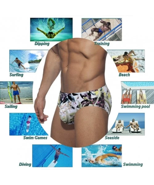 Tankinis Mens Sexy Swim Briefs Square Leg Swimsuit Swimwear with Pad - Flowerprint - CS194UEQ8EY