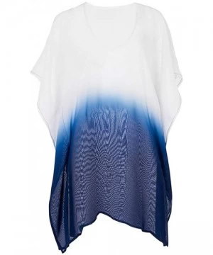 Cover-Ups Beach Cover Up for Women Ombre Chiffon Summer Wear Bikini Wrap Coverups - A-bluewhite - CG18TW2ZQCR