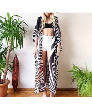 Cover-Ups Women's Chiffon Bathing Suit Bikini Swimsuit Cover up Swimwear Beach Dress Long Kimono Cardigan Jacket Robe Print K...