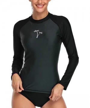 Rash Guards Women's Long-Sleeve Rashguard UPF 50+ Rash Guard Swimwear Athletic Tops - Gray-black - C818W5Y52SU