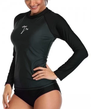 Rash Guards Women's Long-Sleeve Rashguard UPF 50+ Rash Guard Swimwear Athletic Tops - Gray-black - C818W5Y52SU