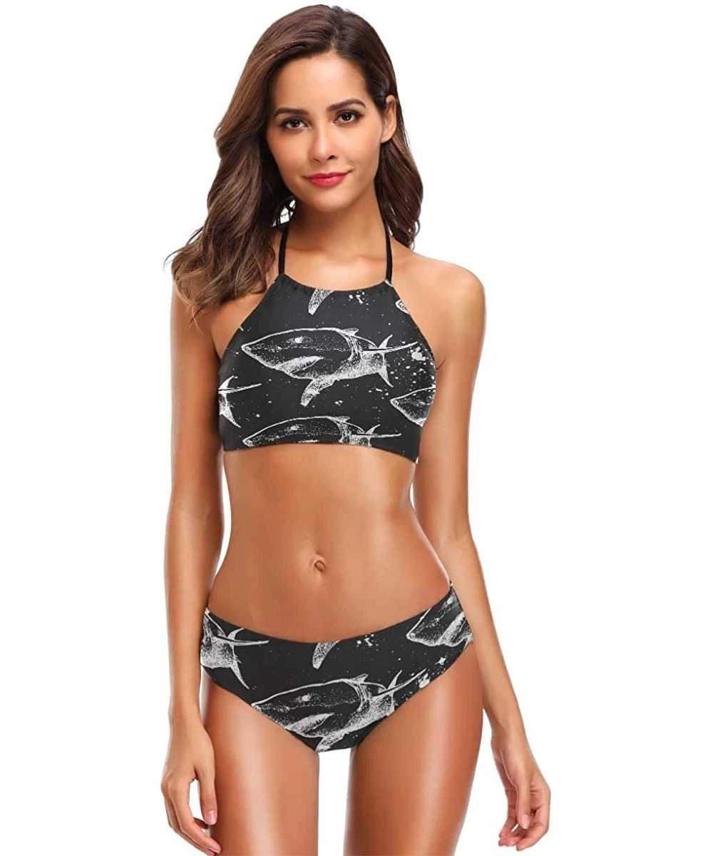 Sets Shark Anchor Mermaid Sloth Bikini Swimsuit Womens High Neck Halter Two Piece Bathing Suit - Black - CJ18QHUEMAM