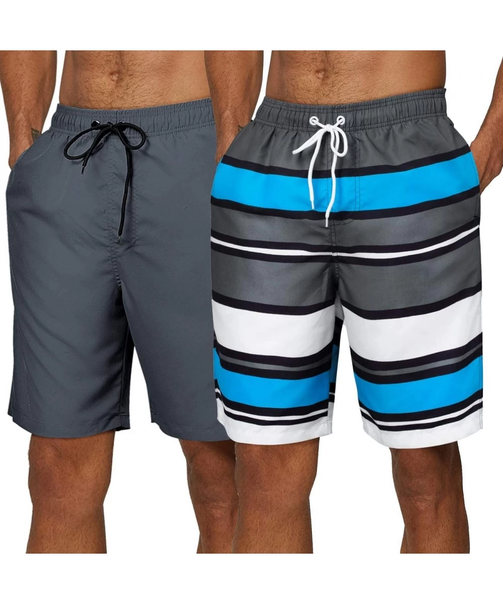 Racing Men's 2 Pack Swim Trunks Quick Dry Beach Boardshorts Classic Length - Grey- Printed 3c(pack of 2) - CC198MSOX3R