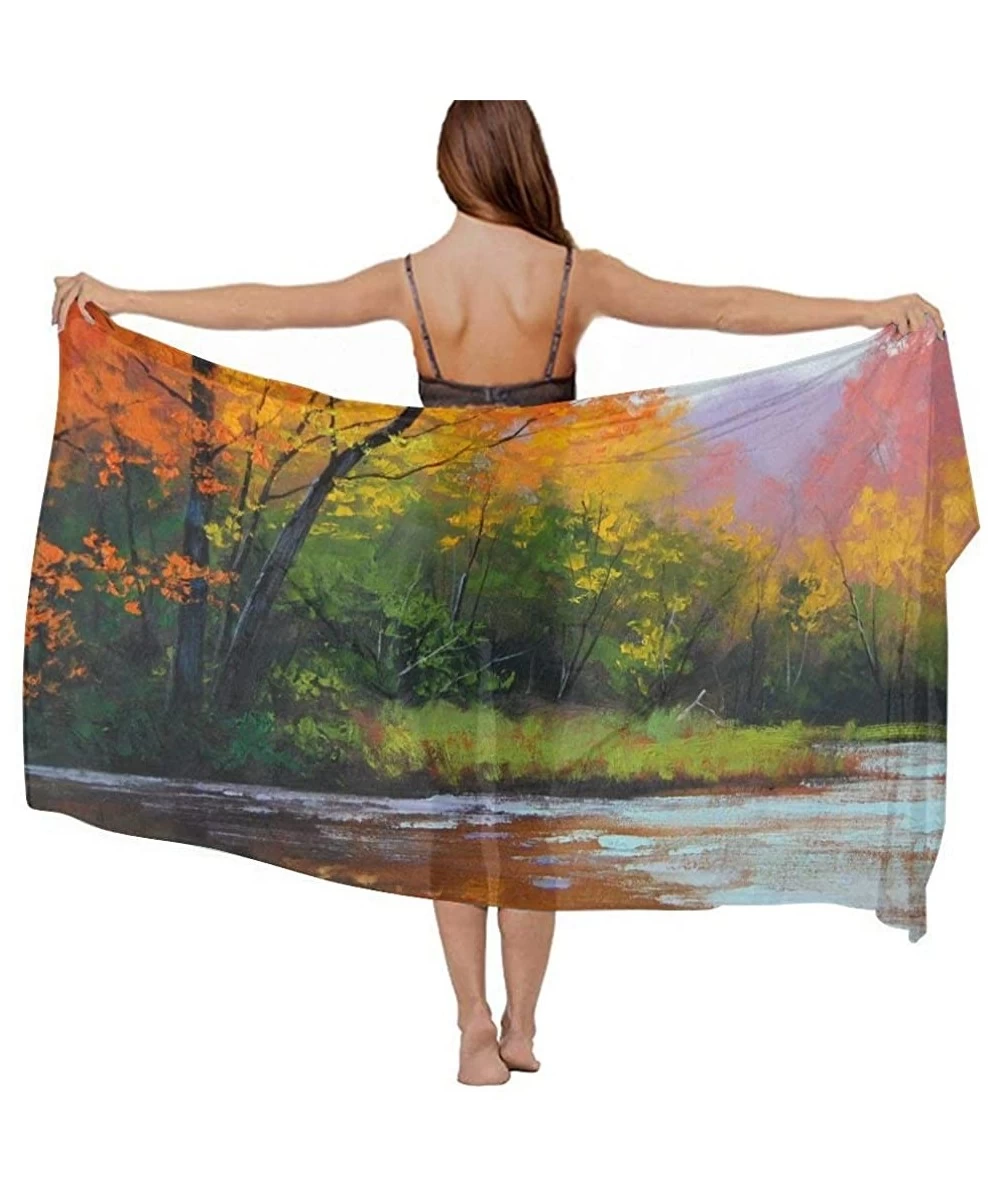 Cover-Ups Women Fashion Shawl Wrap Summer Vacation Beach Towels Swimsuit Cover Up - Fall Tree Leaves Painting Art - C5190HI9D0T