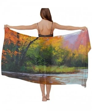 Cover-Ups Women Fashion Shawl Wrap Summer Vacation Beach Towels Swimsuit Cover Up - Fall Tree Leaves Painting Art - C5190HI9D0T